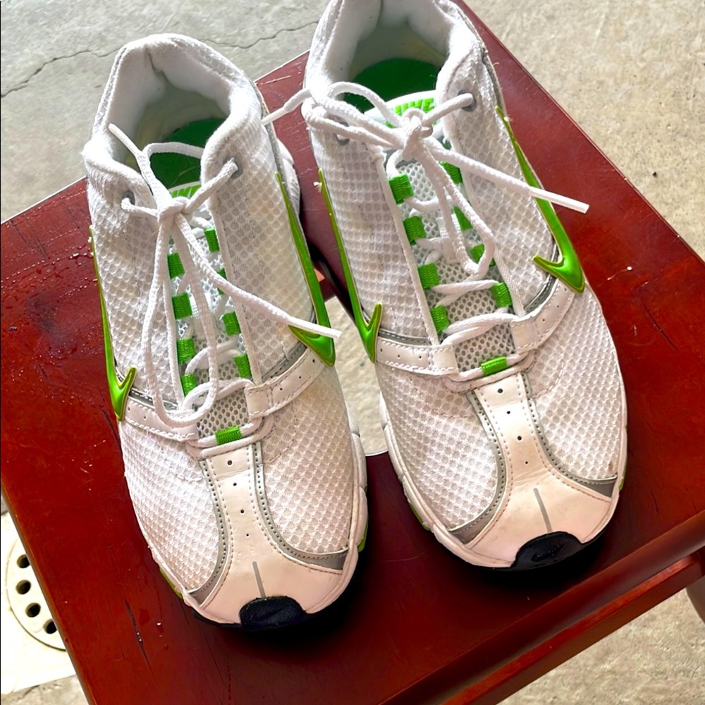 Nike White and Green Athletic Shoes